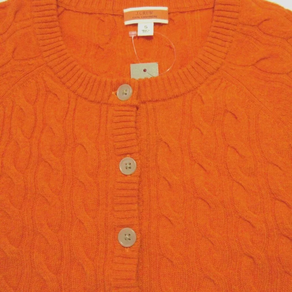 NWT J.Crew Cashmere Cable-knit Henley T-shirt in Heather Pumpkin Sweater S